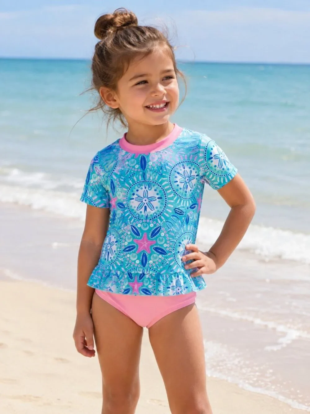 NWT Girls Size 6 Rash guard SPF 50+ Sun Protection Peplum Bikini Swimsuit DEAL